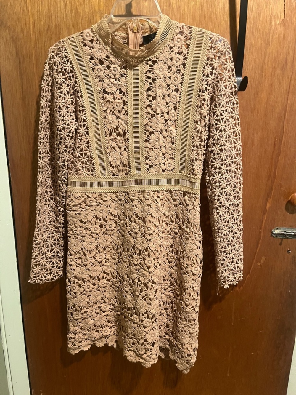 Chicwish Lace Midi Dress Nude Beige Size M | Long Sleeve Crochet Floral Dress